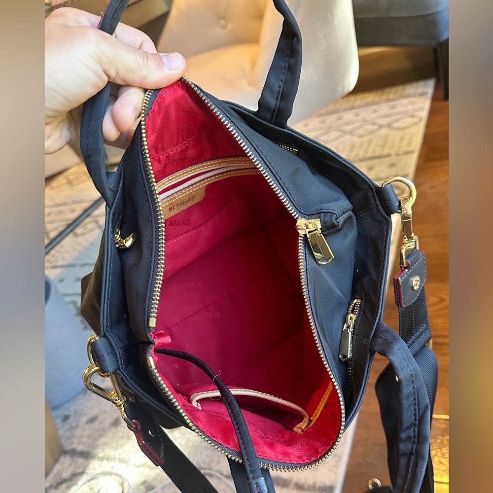 MZ WALLACE Black Nylon Crossbody Large Tote Bag with Small Zip Bag & Red Lining - Picture 9 of 13